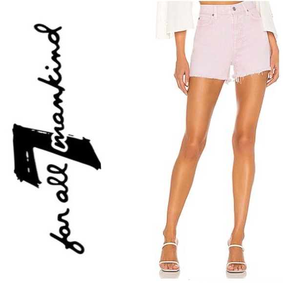 7 For All Mankind Women's Light Pink Mid Rise Distressed Jean Shorts Size 23 - Picture 2 of 12
